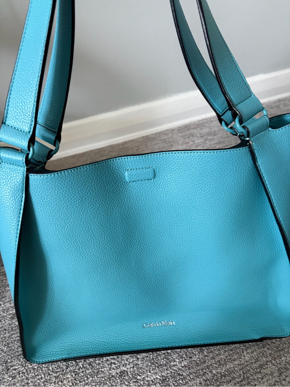 Calvin Klein Leather Classic Turquoise Tote Bag - Women's Shoulder Handbag